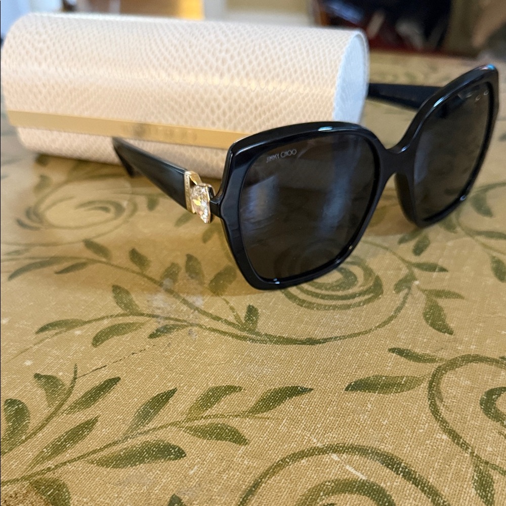Jimmy Choo Black Sunglasses with Crystal and Gold Accents